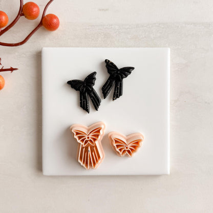 2025 Bat Bow Shape | Cozy Spooky Halloween Fall Embossed Polymer Clay Tools for Autumn Earrings & Crafts