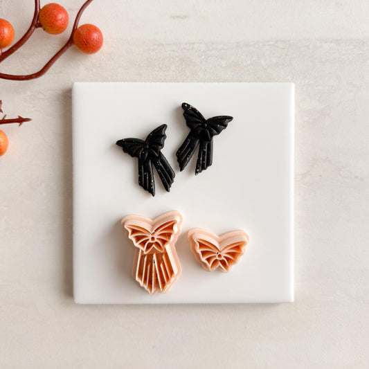 2025 Bat Bow Shape | Cozy Spooky Halloween Fall Embossed Polymer Clay Tools for Autumn Earrings & Crafts