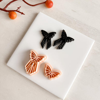 2025 Bat Bow Shape | Cozy Spooky Halloween Fall Embossed Polymer Clay Tools for Autumn Earrings & Crafts