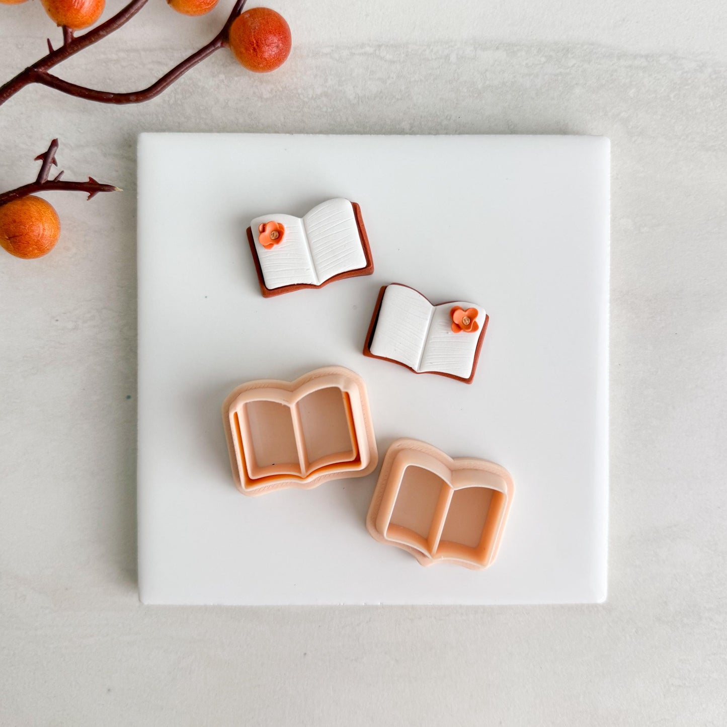 2025 Book Page Set | Builder Page Set Cozy Fall Bookstore Embossed Polymer Clay Tool for Autumn Earrings & Crafts