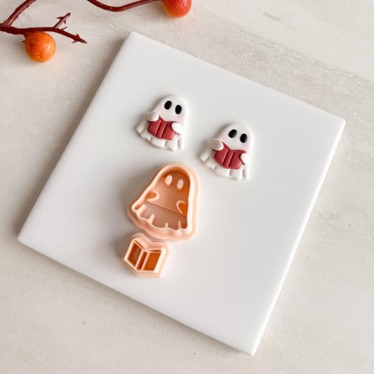 2025 Bookish Ghost Clay Cutter | Reading Ghost Polymer Clay Cutter for Cozy Fall Earrings and Halloween Crafts
