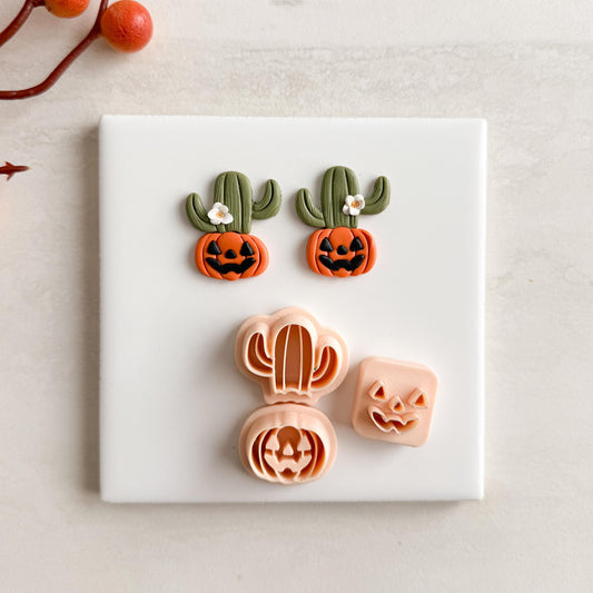 2025 Cactus Jack O Lantern No. 2 (Two Part Dangle) | Cozy Spooky Western Fall Embossed Polymer Clay Tools for Autumn Earrings & Crafts
