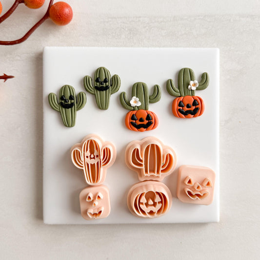2025 Cactus Duo | Cozy Spooky Western Fall Embossed Polymer Clay Tools for Autumn Earrings & Crafts