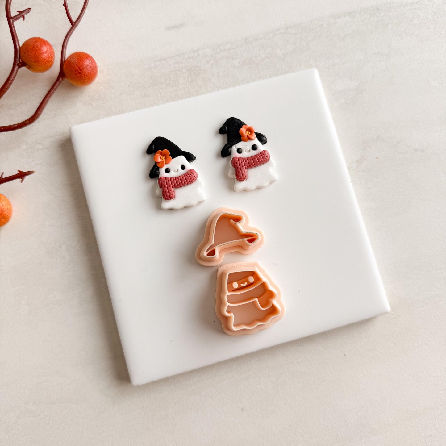 2025 Ghost Wizard | Halloween Ghost Polymer Clay Cutter with Hat for Magical Fall Earrings and Crafts