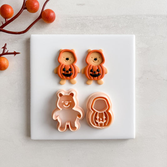 2025 Honey Bear Pumpkin Suit Clay Cutter | Cute Bear in Jack-o'-Lantern Polymer Clay Cutter for Halloween Earrings