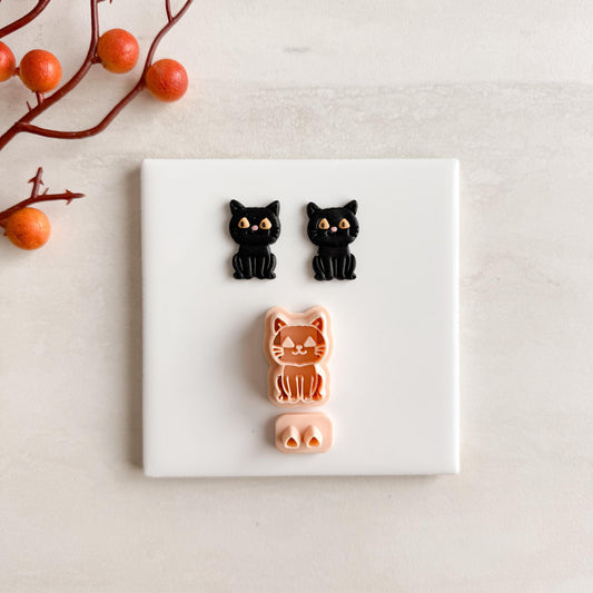 2025 Jack O Lantern Cat | Halloween Black Cat Polymer Clay Cutter Pumpkin Spooky Fall Earring Cutter