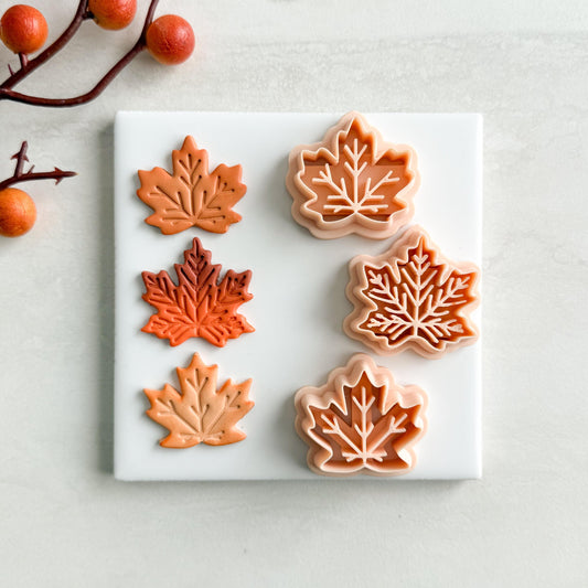 2025 Maple Leaf Trio | Cute Rounded Fall Leaf Polymer Clay Cutter for Autumn Earrings and Cozy Crafts