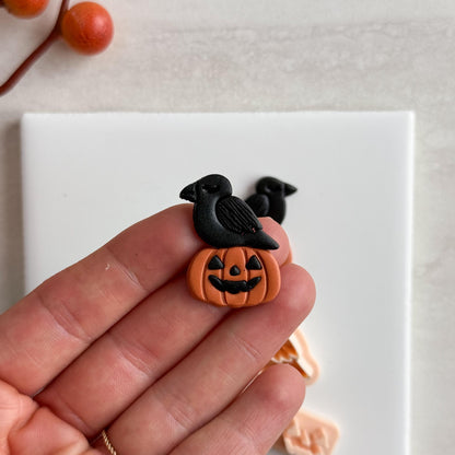2025 Raven Pumpkin Dangle Clay Cutter | Gothic Fall Polymer Clay Cutter for Halloween Earrings Spooky Scary