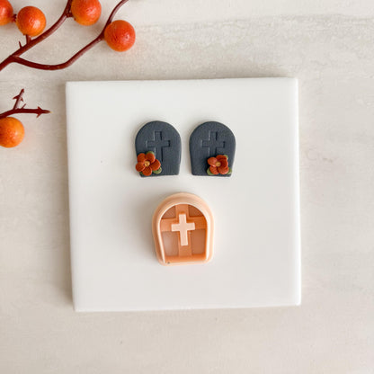 2025 Tombstone with Cross Clay Cutter | Spooky Halloween Gravestone Polymer Clay Cutter for Fall Earrings and Crafts