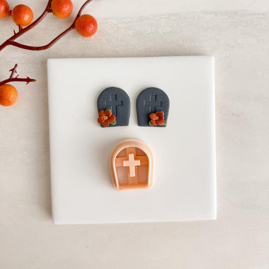 2025 Tombstone with Cross Clay Cutter | Spooky Halloween Gravestone Polymer Clay Cutter for Fall Earrings and Crafts