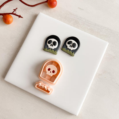 2025 Tombstone with Skull Clay Cutter | Spooky Halloween Gravestone Polymer Clay Cutter for Fall Earrings and Crafts