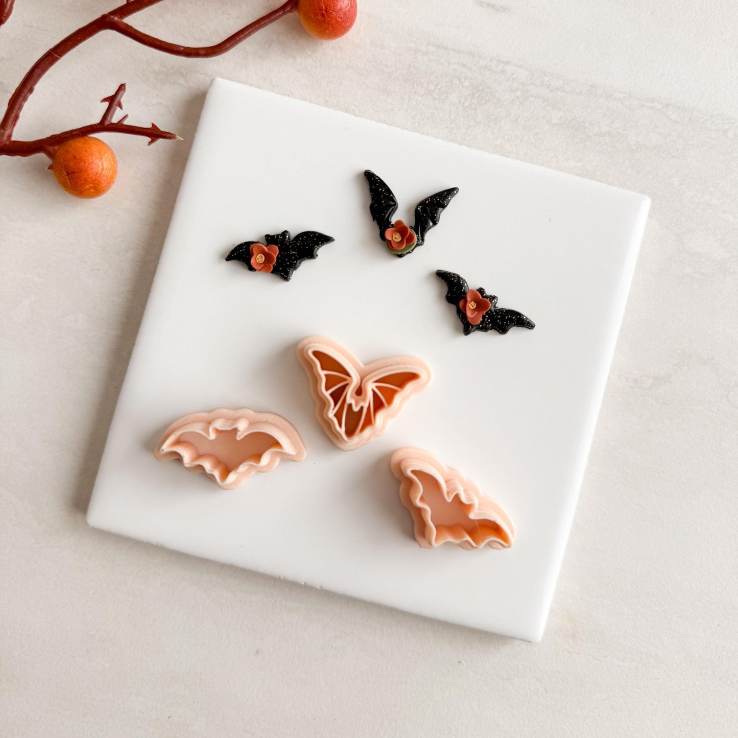 2025 Bat Trio | Bat Shape Dracula Spooky Halloween Fall Embossed Polymer Clay Tools for Autumn Earrings & Crafts