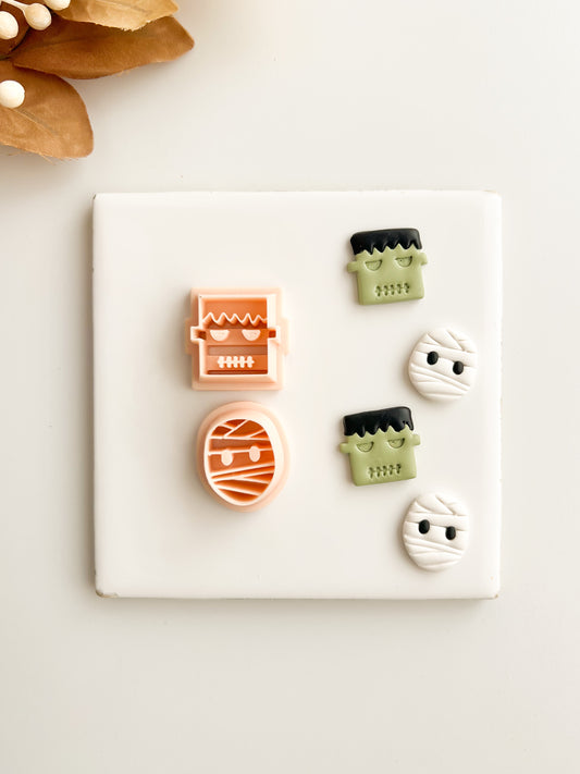 Frankenstein and Mummy Monster Duo Clay Cutter Set | Frankenstein and Mummy Monster Duo Polymer Clay Cutter Set for DIY Halloween Earrings Spooky-Themed Jewelry and Handmade Horror Accessories