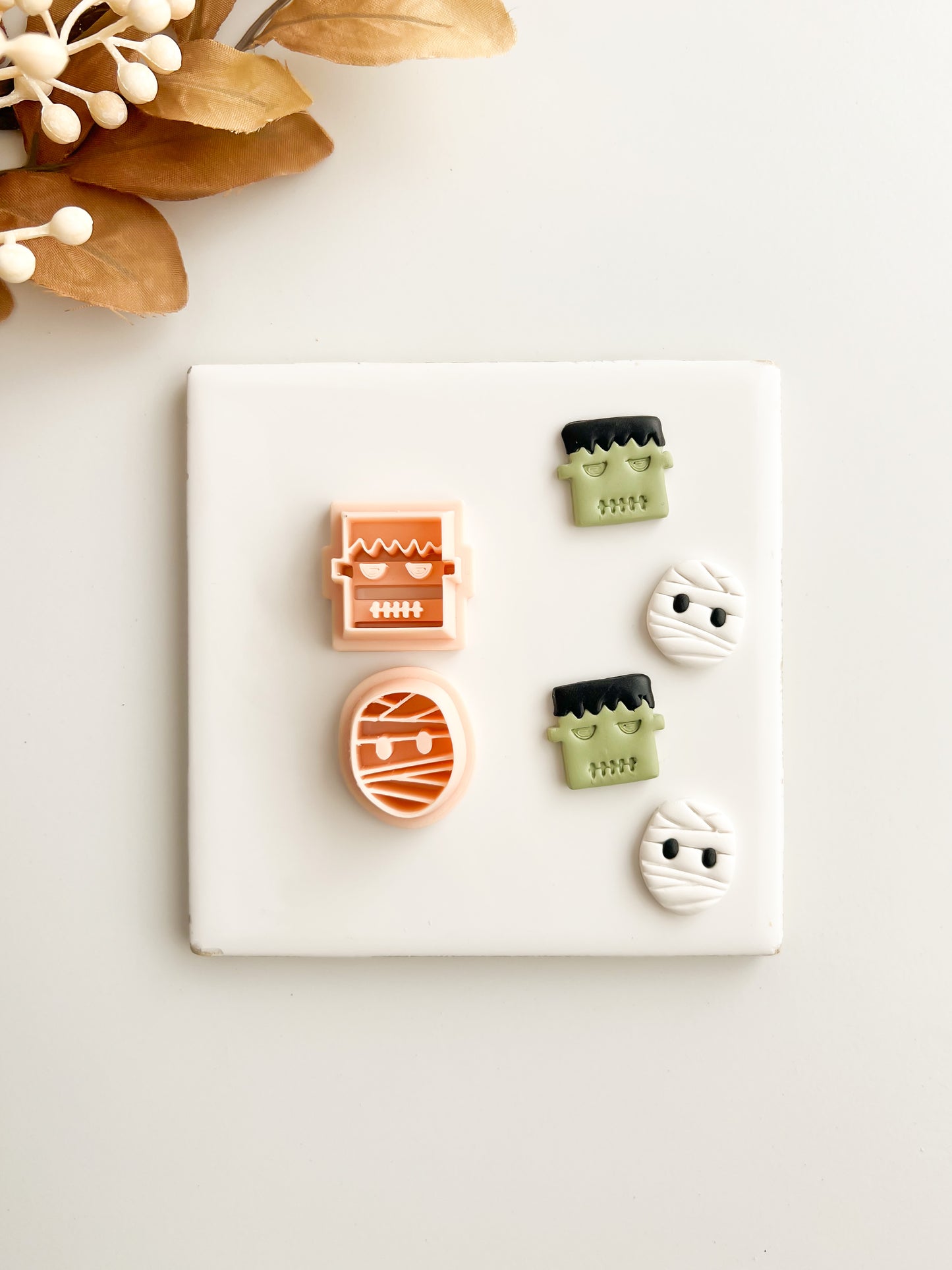 Frankenstein and Mummy Monster Duo Clay Cutter Set | Frankenstein and Mummy Monster Duo Polymer Clay Cutter Set for DIY Halloween Earrings Spooky-Themed Jewelry and Handmade Horror Accessories