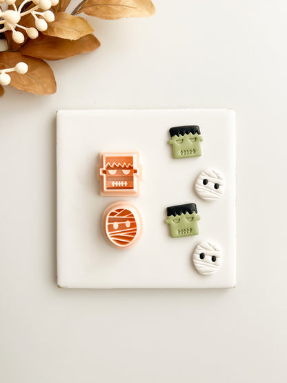 Frankenstein and Mummy Monster Duo Clay Cutter Set | Frankenstein and Mummy Monster Duo Polymer Clay Cutter Set for DIY Halloween Earrings Spooky-Themed Jewelry and Handmade Horror Accessories