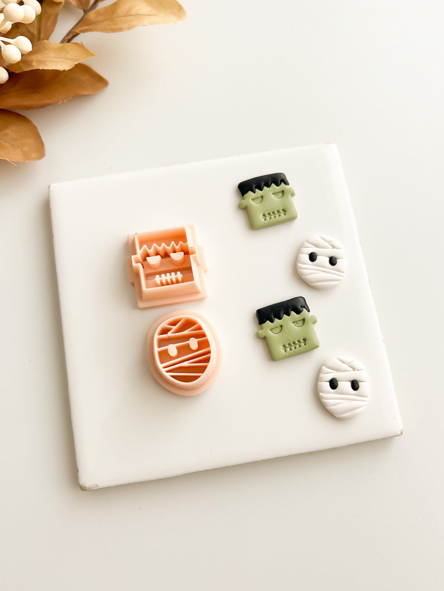 Frankenstein and Mummy Monster Duo Clay Cutter Set | Frankenstein and Mummy Monster Duo Polymer Clay Cutter Set for DIY Halloween Earrings Spooky-Themed Jewelry and Handmade Horror Accessories